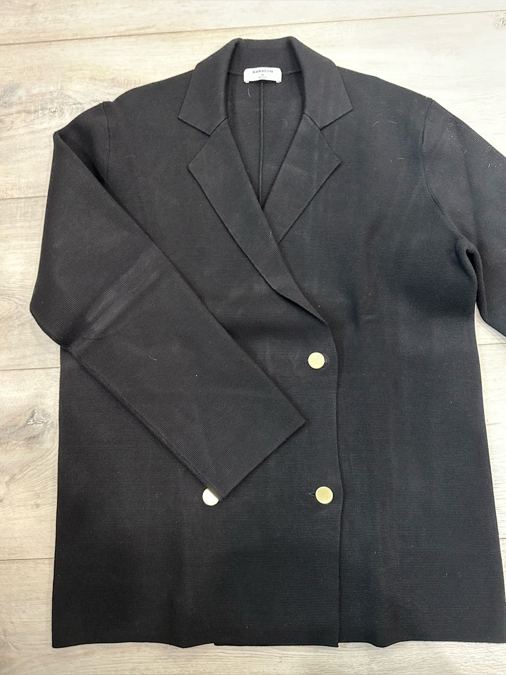 Aritzia Babaton Black Double Breasted Knit Blazer Cardigan Gold Buttons M